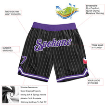 Laden Sie das Bild in den Galerie-Viewer, Custom Black White Pinstripe Purple-White Authentic Basketball Shorts