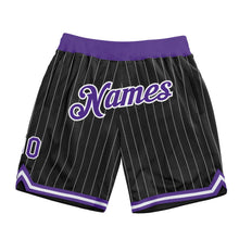 Laden Sie das Bild in den Galerie-Viewer, Custom Black White Pinstripe Purple-White Authentic Basketball Shorts