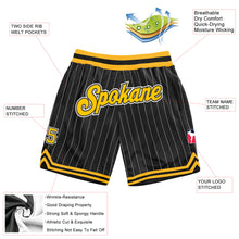 Загрузить изображение в средство просмотра галереи, Custom Black White Pinstripe Gold-White Authentic Basketball Shorts