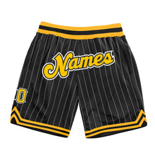 Загрузить изображение в средство просмотра галереи, Custom Black White Pinstripe Gold-White Authentic Basketball Shorts