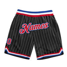 Laden Sie das Bild in den Galerie-Viewer, Custom Black White Pinstripe Red-Royal Authentic Basketball Shorts