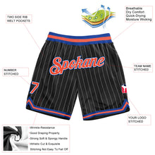 Load image into Gallery viewer, Custom Black White Pinstripe Orange-Royal Authentic Basketball Shorts