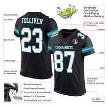 Charger l'image dans la galerie, Custom Black White-Teal Mesh Authentic Football Jersey