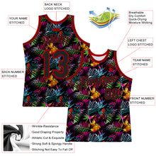 Laden Sie das Bild in den Galerie-Viewer, Custom Black Black-Red 3D Pattern Tropical Hawaii Palm Leaves Authentic Basketball Jersey