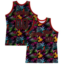 Laden Sie das Bild in den Galerie-Viewer, Custom Black Black-Red 3D Pattern Tropical Hawaii Palm Leaves Authentic Basketball Jersey