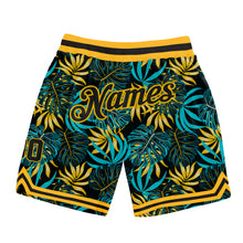 Загрузить изображение в средство просмотра галереи, Custom Black Black-Gold 3D Pattern Design Tropical Palm Leaves Authentic Basketball Shorts