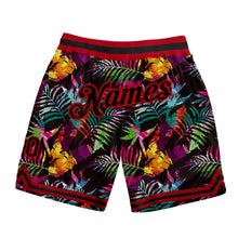 Загрузить изображение в средство просмотра галереи, Custom Black Black-Red 3D Pattern Design Tropical Palm Leaves Authentic Basketball Shorts