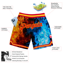 Laden Sie das Bild in den Galerie-Viewer, Custom Black Red-Gold 3D Pattern Design Flame Authentic Basketball Shorts