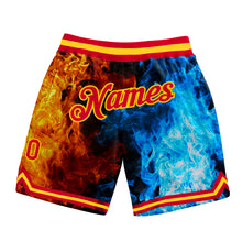 Laden Sie das Bild in den Galerie-Viewer, Custom Black Red-Gold 3D Pattern Design Flame Authentic Basketball Shorts