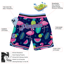 Загрузить изображение в средство просмотра галереи, Custom Black Light Blue-Pink 3D Pattern Design Hawaii Flamingo Authentic Basketball Shorts