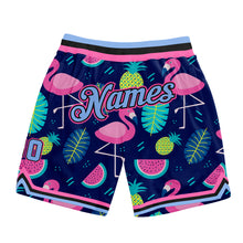 Загрузить изображение в средство просмотра галереи, Custom Black Light Blue-Pink 3D Pattern Design Hawaii Flamingo Authentic Basketball Shorts