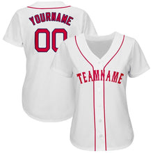 Load image into Gallery viewer, Custom White Red-Navy Baseball Jersey
