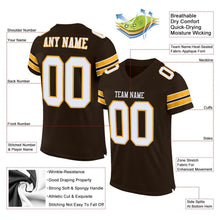 Laden Sie das Bild in den Galerie-Viewer, Custom Brown White-Gold Mesh Authentic Football Jersey