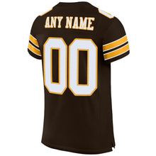 Laden Sie das Bild in den Galerie-Viewer, Custom Brown White-Gold Mesh Authentic Football Jersey