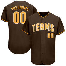 Load image into Gallery viewer, Custom Brown Gold-White Authentic Baseball Jersey