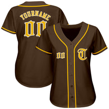 Load image into Gallery viewer, Custom Brown Gold-White Authentic Baseball Jersey