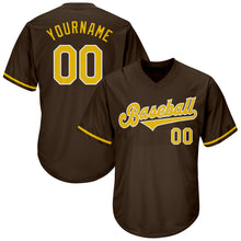Load image into Gallery viewer, Custom Brown Gold-White Authentic Throwback Rib-Knit Baseball Jersey Shirt