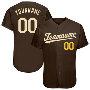 Custom Brown Cream-Gold Authentic Baseball Jersey