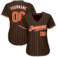 Загрузить изображение в средство просмотра галереи, Custom Brown White Pinstripe Orange-White Authentic Baseball Jersey