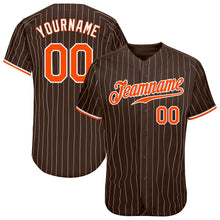 Загрузить изображение в средство просмотра галереи, Custom Brown White Pinstripe Orange-White Authentic Baseball Jersey