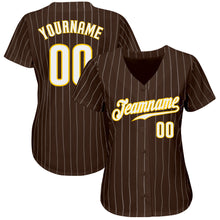 Charger l'image dans la galerie, Custom Brown White Pinstripe White-Gold Authentic Baseball Jersey