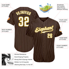 Charger l'image dans la galerie, Custom Brown White Pinstripe White-Gold Authentic Baseball Jersey