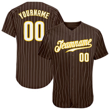 Charger l'image dans la galerie, Custom Brown White Pinstripe White-Gold Authentic Baseball Jersey