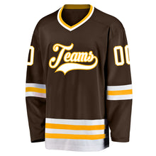 Charger l'image dans la galerie, Custom Brown White-Gold Hockey Jersey