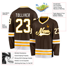 Charger l'image dans la galerie, Custom Brown White-Gold Hockey Jersey