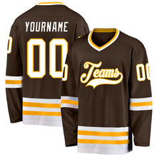 Charger l'image dans la galerie, Custom Brown White-Gold Hockey Jersey