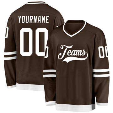 Custom Brown White Hockey Jersey