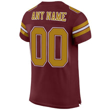 Load image into Gallery viewer, Custom Burgundy Old Gold-White Mesh Authentic Football Jersey