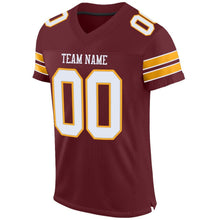 Загрузить изображение в средство просмотра галереи, Custom Burgundy White-Gold Mesh Authentic Football Jersey