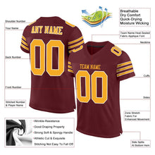 Load image into Gallery viewer, Custom Burgundy Gold-White Mesh Authentic Football Jersey