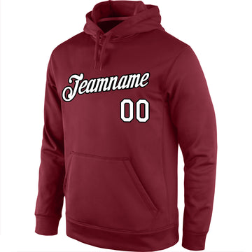 Custom Stitched Burgundy White-Black Sports Pullover Sweatshirt Hoodie