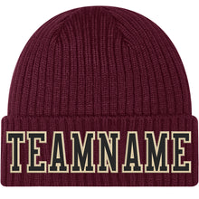 Загрузить изображение в средство просмотра галереи, Custom Burgundy Black-Cream Stitched Cuffed Knit Hat