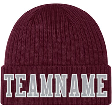 Загрузить изображение в средство просмотра галереи, Custom Burgundy Gray-White Stitched Cuffed Knit Hat