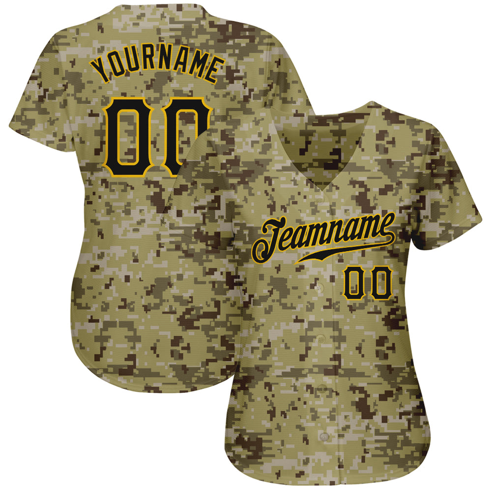 Cheap Custom Camo Black-Gold Authentic Baseball Jersey Free