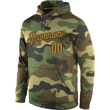 Custom Stitched Camo Old Gold-Black Sports Pullover Sweatshirt Salute To Service Hoodie