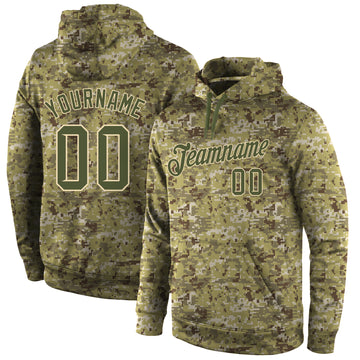 Custom Stitched Camo Olive-Cream Sports Pullover Sweatshirt Salute To Service Hoodie