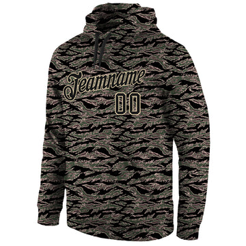 Custom Stitched Camo Black-Cream Sports Pullover Sweatshirt Salute To Service Hoodie