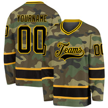 Laden Sie das Bild in den Galerie-Viewer, Custom Camo Black-Gold Salute To Service Hockey Jersey