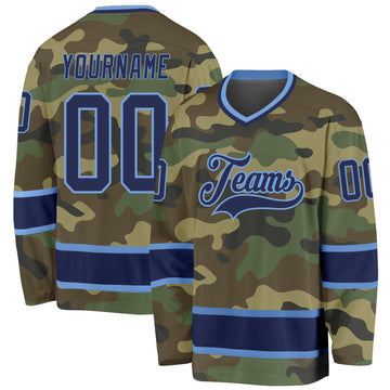 Custom Camo Navy-Light Blue Salute To Service Hockey Jersey