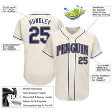 Load image into Gallery viewer, Custom Cream Royal-Gold Authentic Baseball Jersey