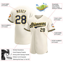 Laden Sie das Bild in den Galerie-Viewer, Custom Cream Navy-Gold Authentic Baseball Jersey