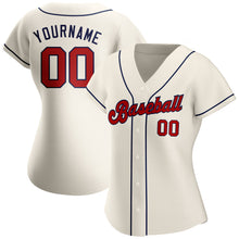 Laden Sie das Bild in den Galerie-Viewer, Custom Cream Red-Navy Authentic Baseball Jersey