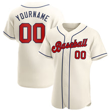 Laden Sie das Bild in den Galerie-Viewer, Custom Cream Red-Navy Authentic Baseball Jersey