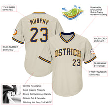 Загрузить изображение в средство просмотра галереи, Custom Cream Navy-Gold Authentic Throwback Rib-Knit Baseball Jersey Shirt