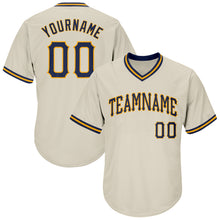 Загрузить изображение в средство просмотра галереи, Custom Cream Navy-Gold Authentic Throwback Rib-Knit Baseball Jersey Shirt