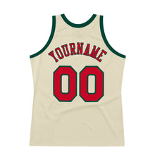 Laden Sie das Bild in den Galerie-Viewer, Custom Cream Red-Hunter Green Authentic Throwback Basketball Jersey
